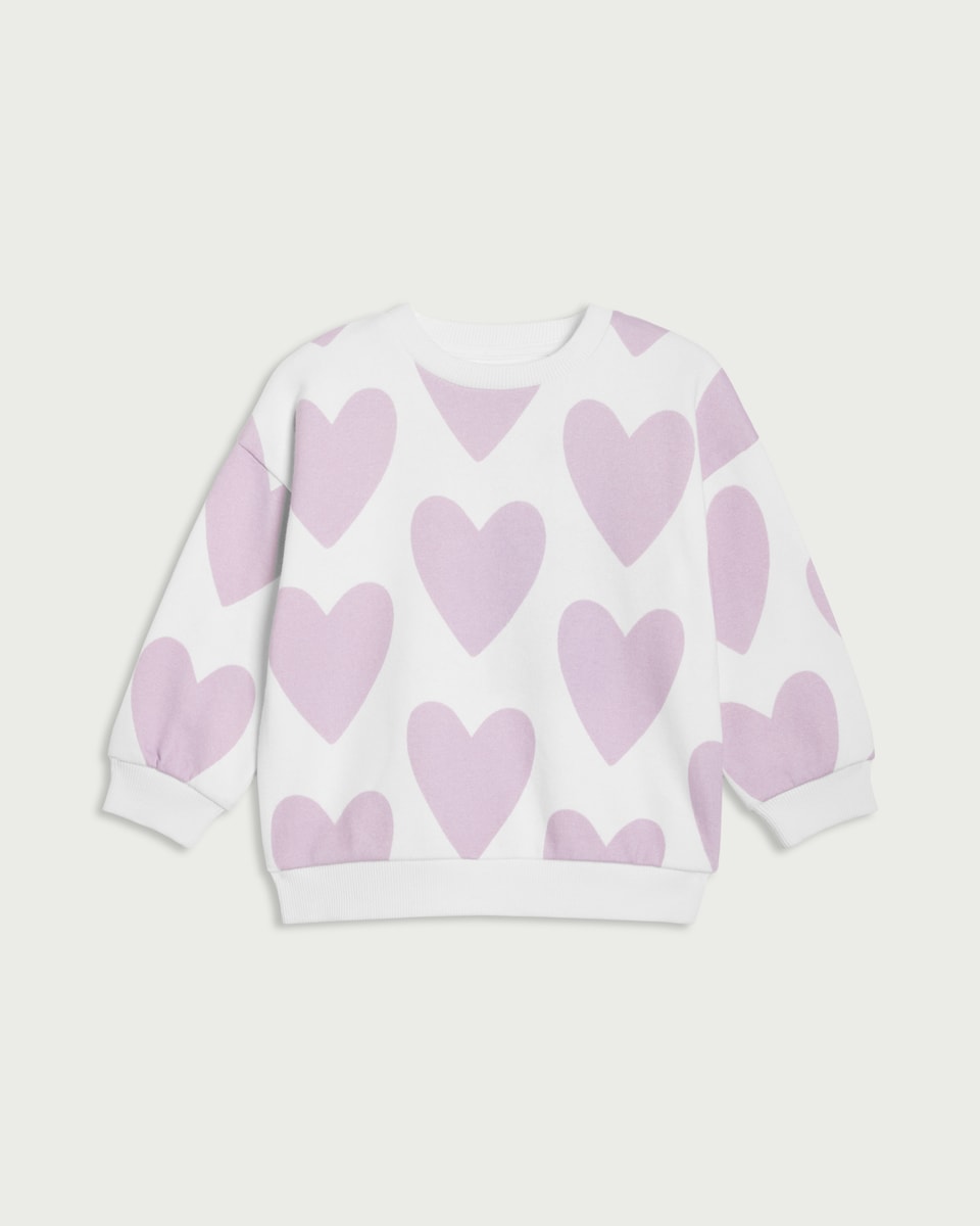 image 1 of F&F Girls Cotton Rich Heart Print Sweatshirt in Multi Purple