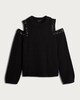 image 4 of F&F Cold Shoulder Sequin Embellished Jumper with Wool in Black
