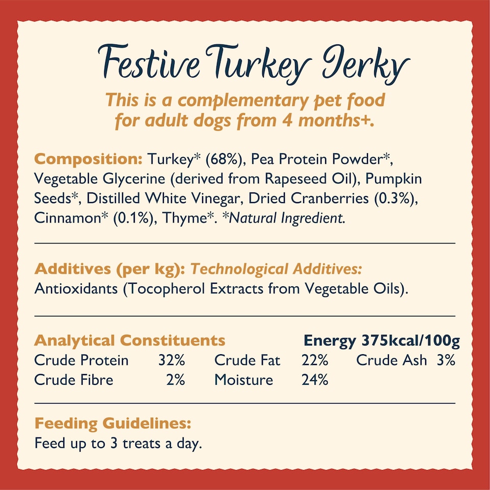 image 1 of Lily's Kitchen Christmas Festive Turkey Jerky for Dogs 70g