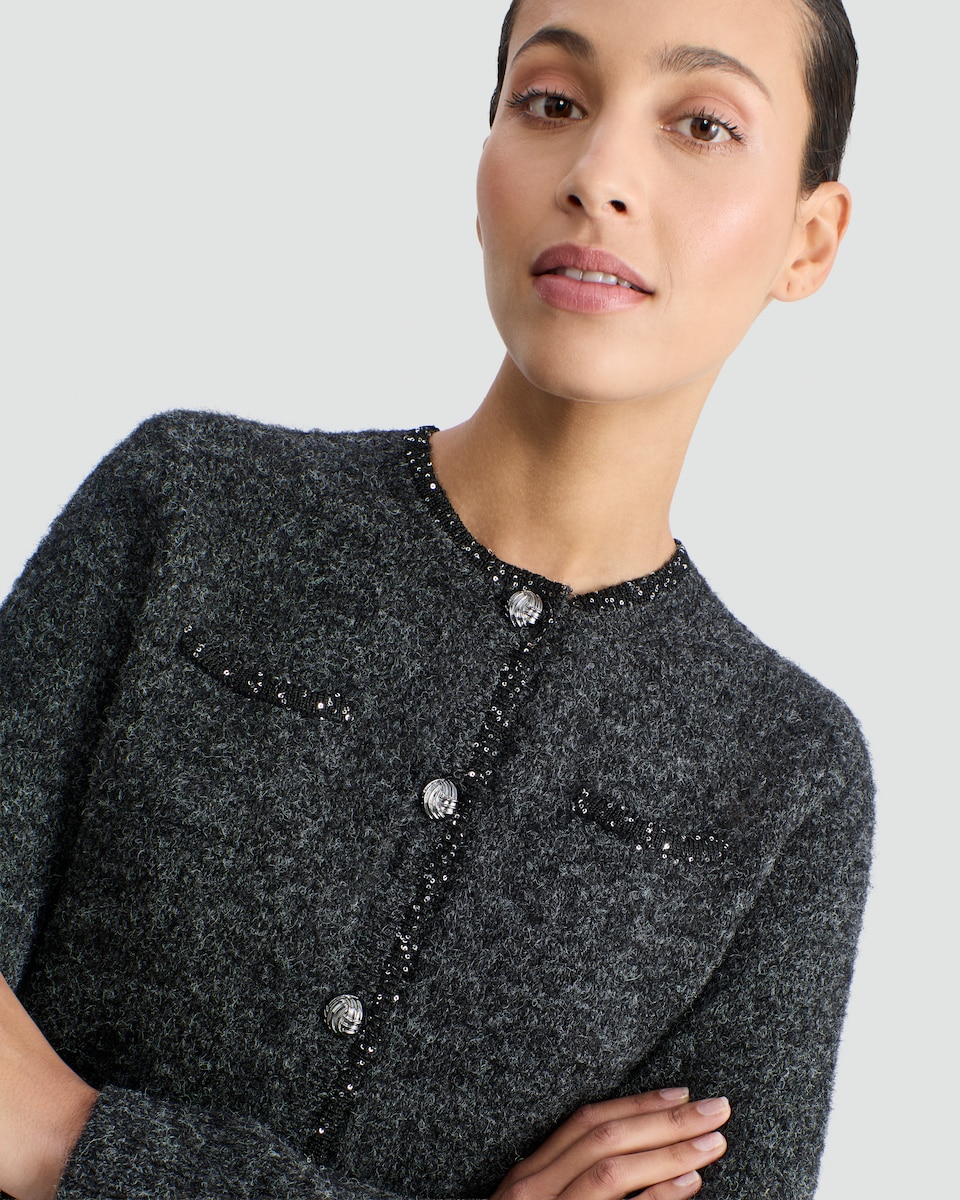 image 1 of F&F Diamanté Embellished Button Up Cardigan with Wool in Grey