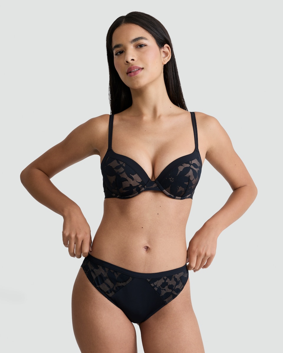 image 1 of F&F Floral Lace Panel Brazilian Knickers in Black