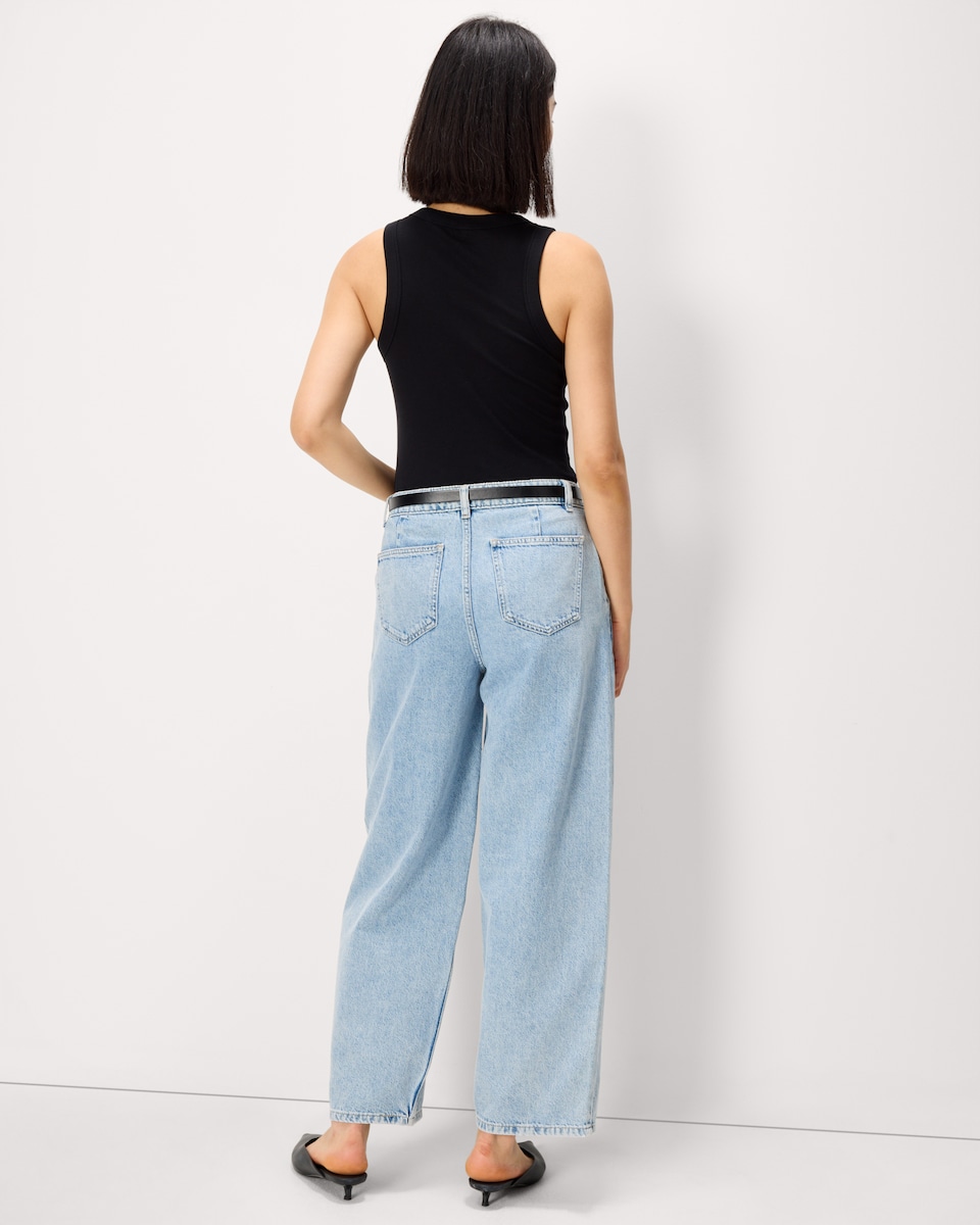 image 1 of F&F Pure Cotton Relaxed Fit Belted Jeans in Blue