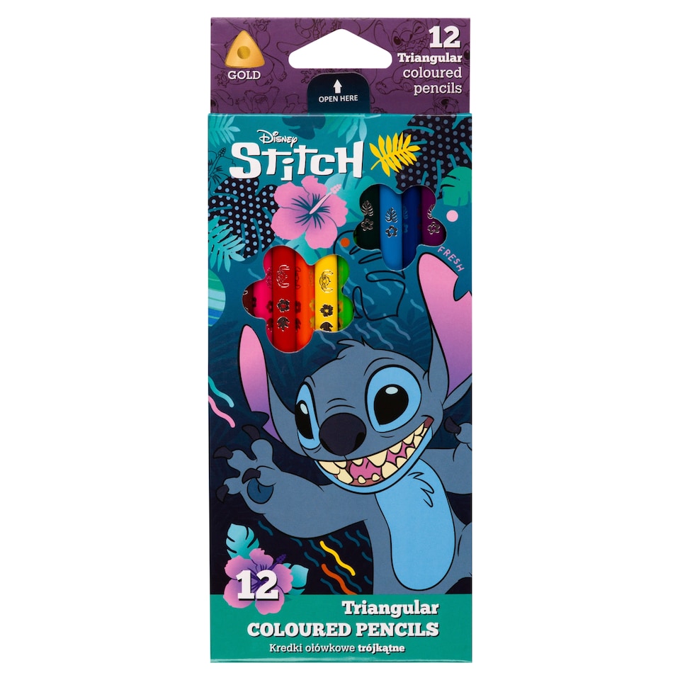 image 1 of Disney Stitch Triangular Coloured Pencils 12 pcs