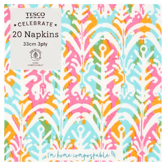 Tesco Bright Ikat Napkin 33Cm 3Ply 20 Pack Tesco Groceries