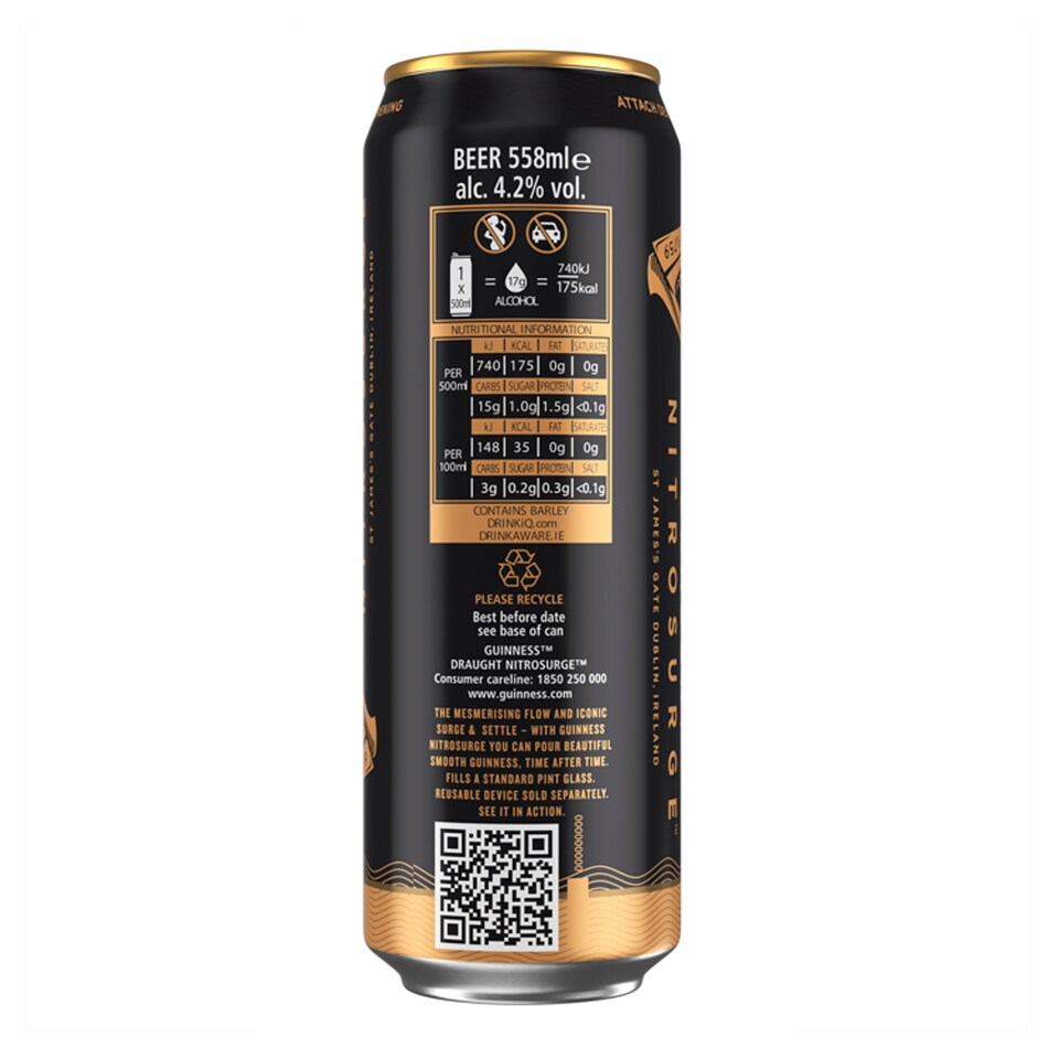 image 1 of Guinness Draught Nitrosurge Stout Beer Can 4.1% Vol 6x558ml
