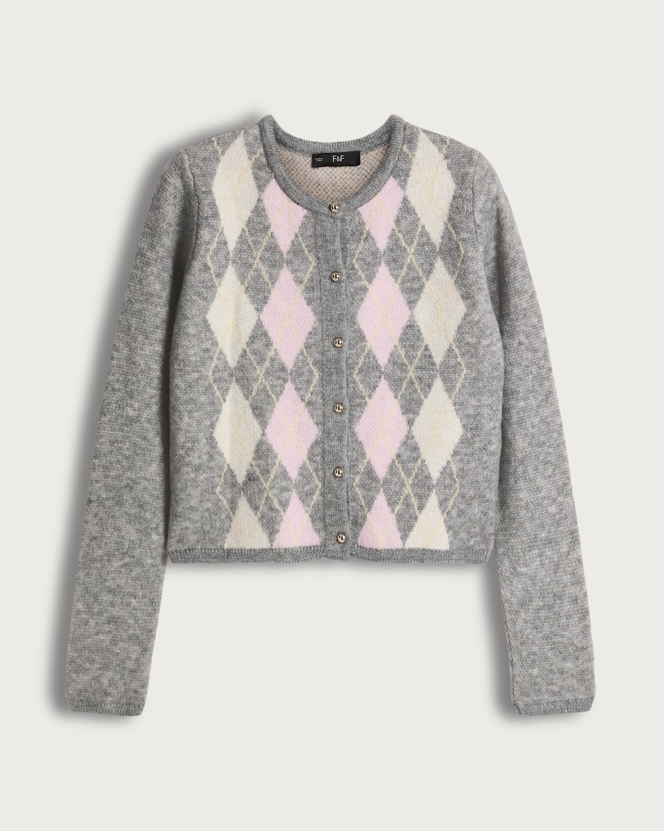 F&F Argyle Button-Up Cardigan in Multi Grey
