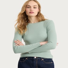 F&F Cotton Rich Crew Neck Long Sleeved Top in Green