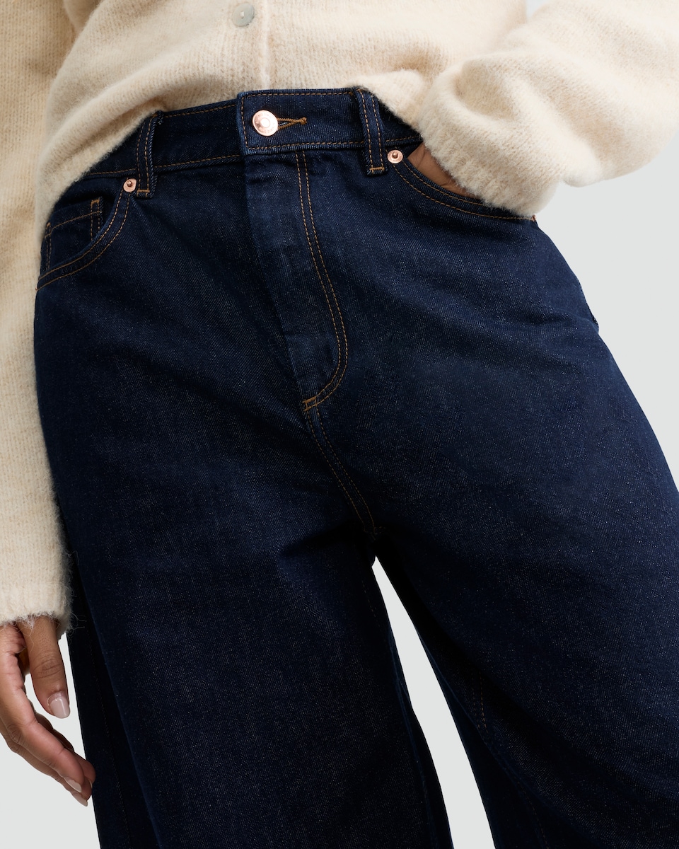 image 1 of F&F Pure Cotton Barrel Leg Jeans in Navy