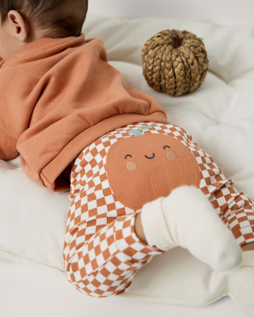 image 1 of F&F Baby Cotton Rich Pumpkin Sweatshirt and Leggings Set in Brick