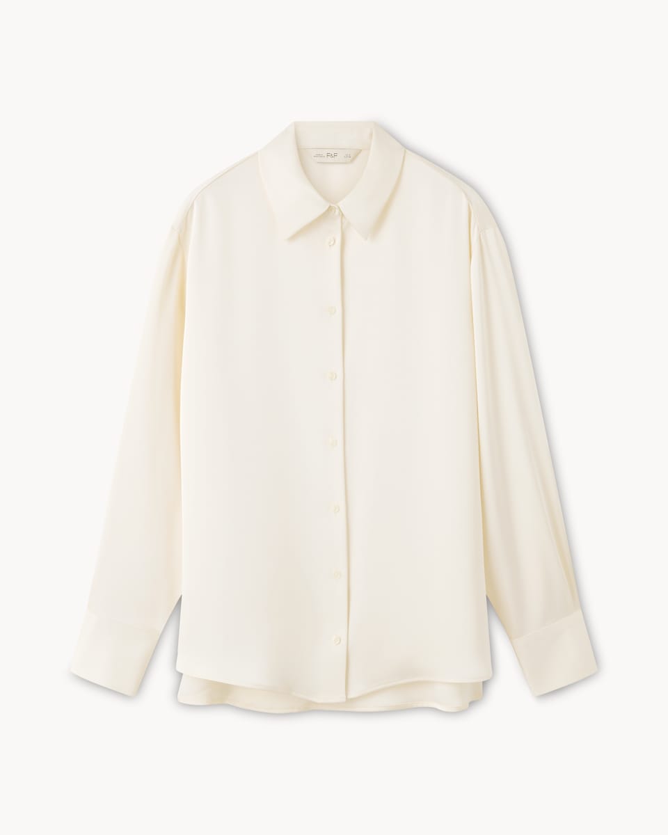 image 1 of F&F Satin Collared Oversized Co-ord Shirt in Cream