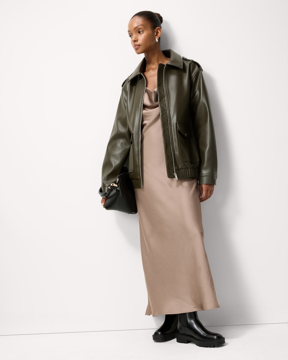 image 1 of F&F Faux Leather Patch Pocket Jacket in Khaki
