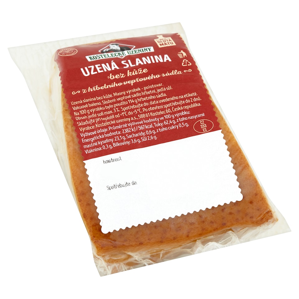 Obrázek 1 pro produkt Kostelecké Uzeniny Uzená slanina bez kůže z hřbetního vepřového sádla