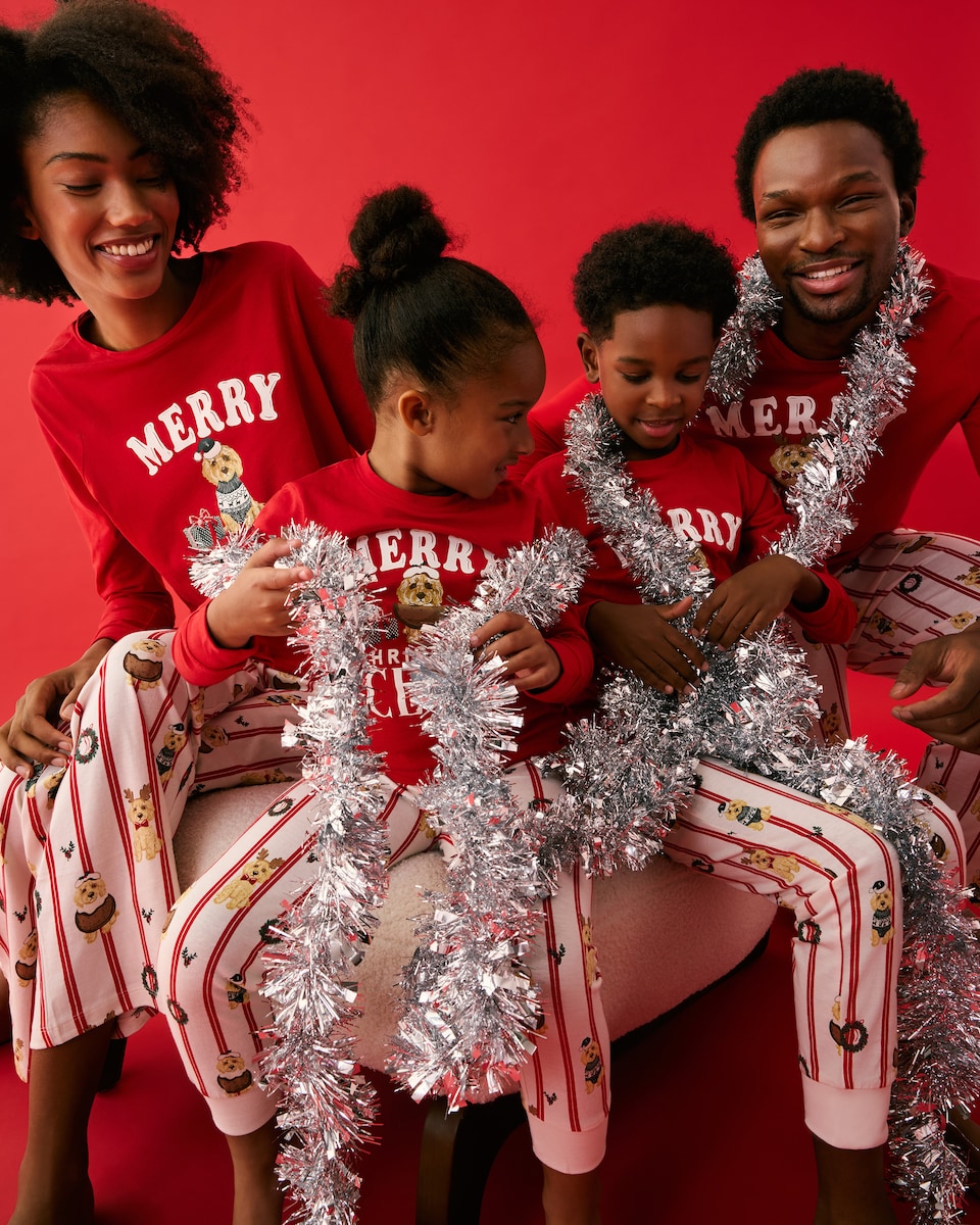 image 1 of Christmas Pure Cotton Christmas Pup Matching Family Pyjama Set in Multi Red