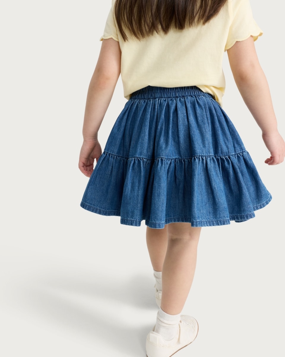 image 1 of F&F Girls Pure Cotton Tiered Skirt in Blue