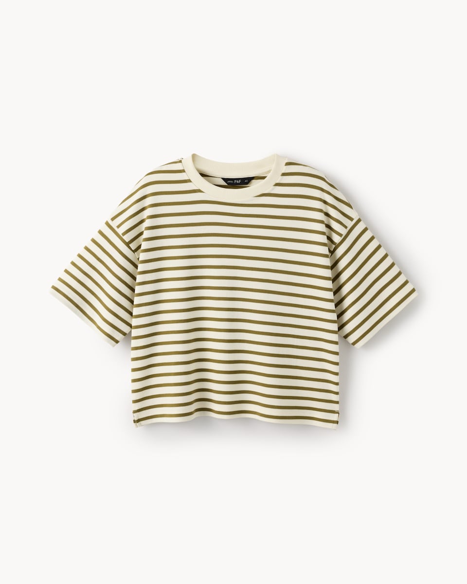 image 1 of F&F Cotton Rich Cropped T-Shirt in Multi Green