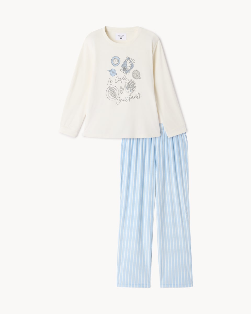 image 1 of F&F Fleece Brunch Pyjama Set in Cream