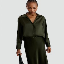 F&F Satin Button Up Shirt in Khaki