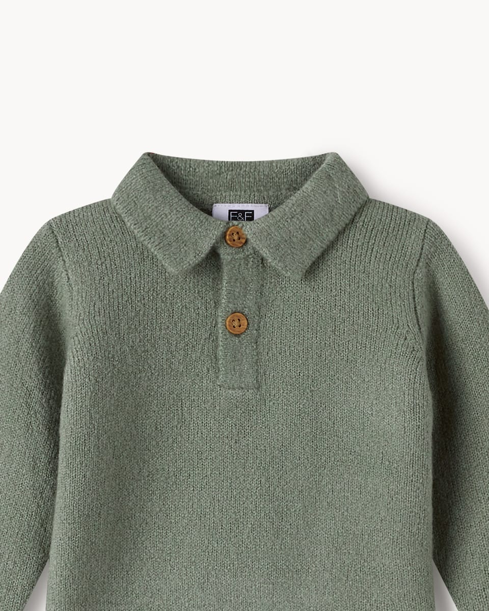 image 1 of F&F Baby Collared Jumper and Trousers Set in Green