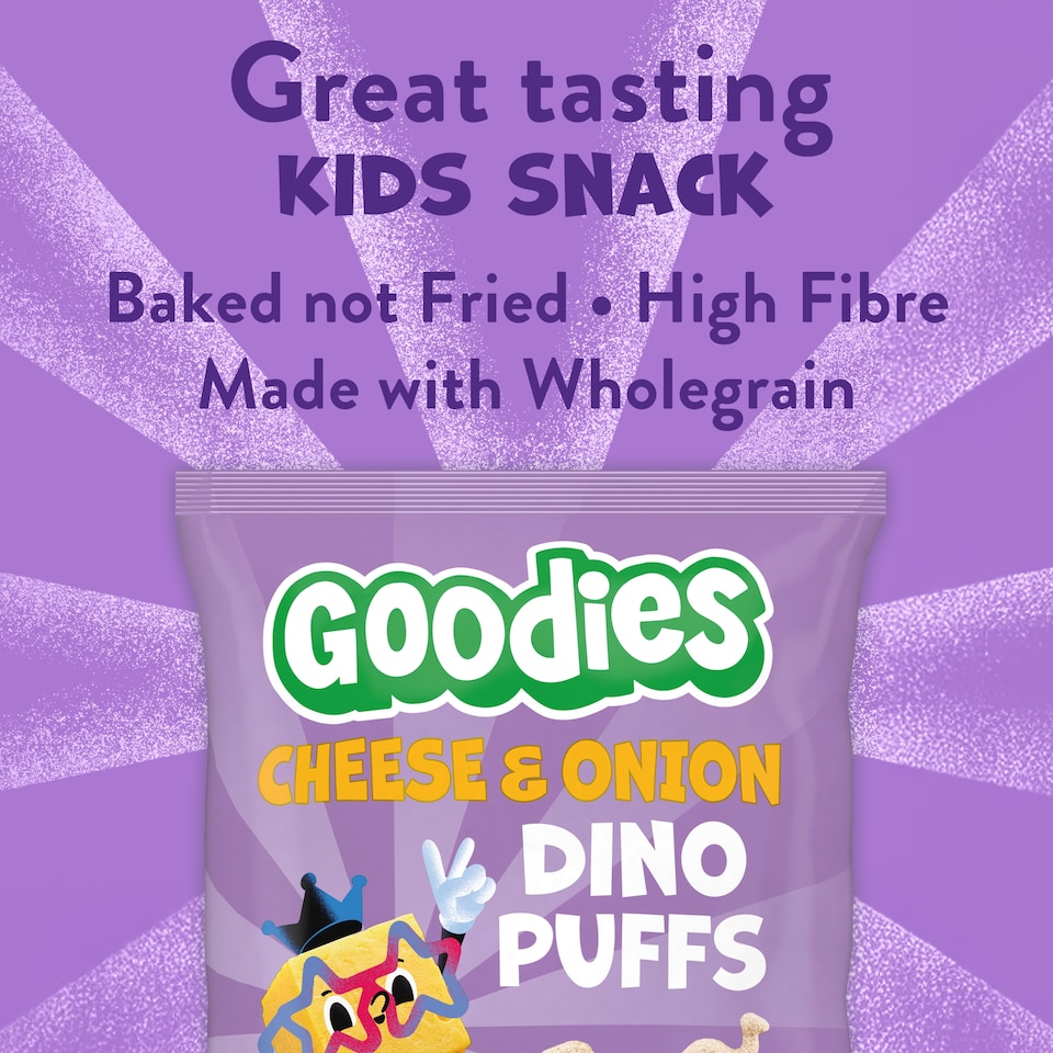 image 1 of Goodies Kids Snack Dino Puffs Cheese & Onion 4x12g