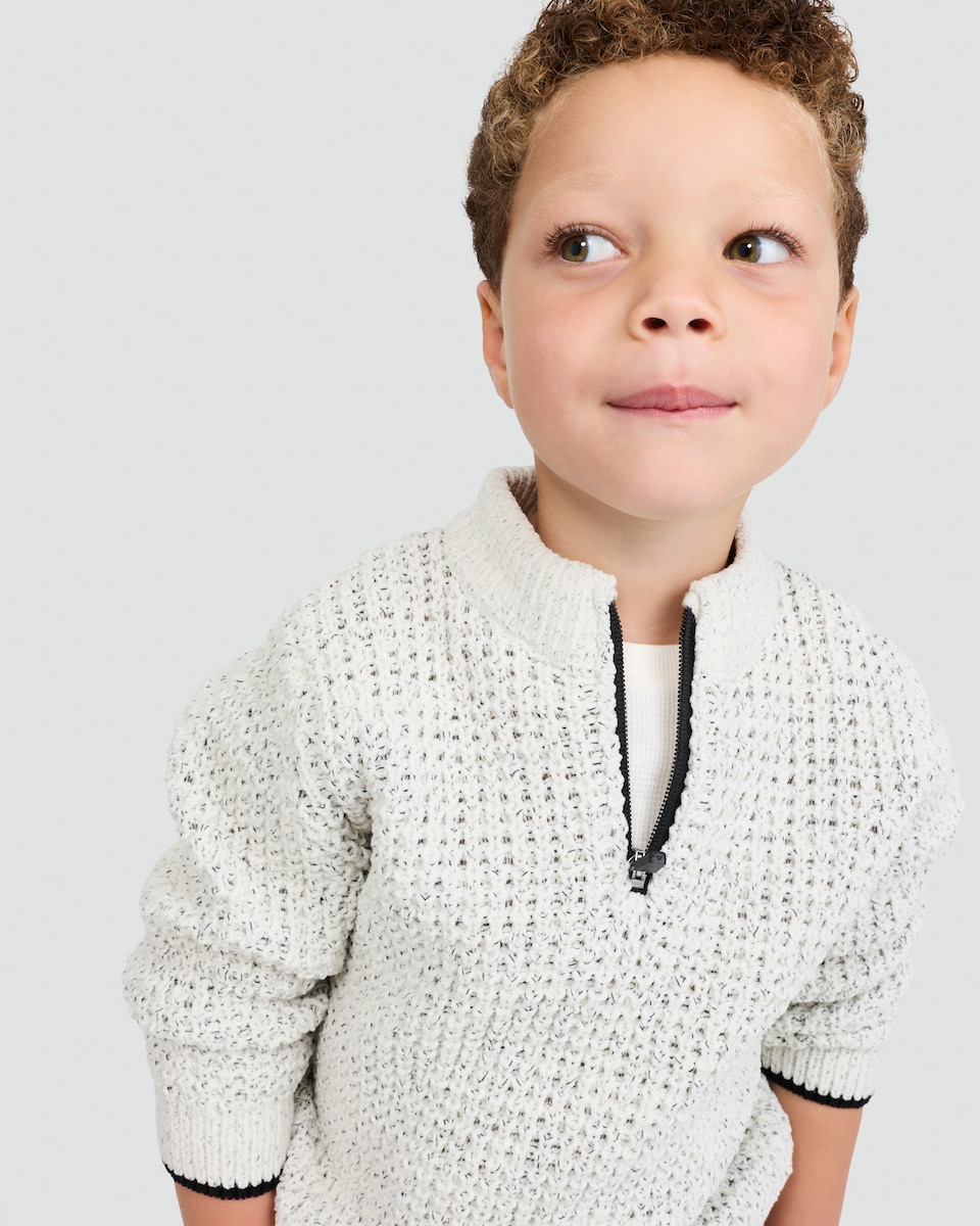 image 1 of F&F Boys Chenille Half-Zip Knitted Jumper in Ecru