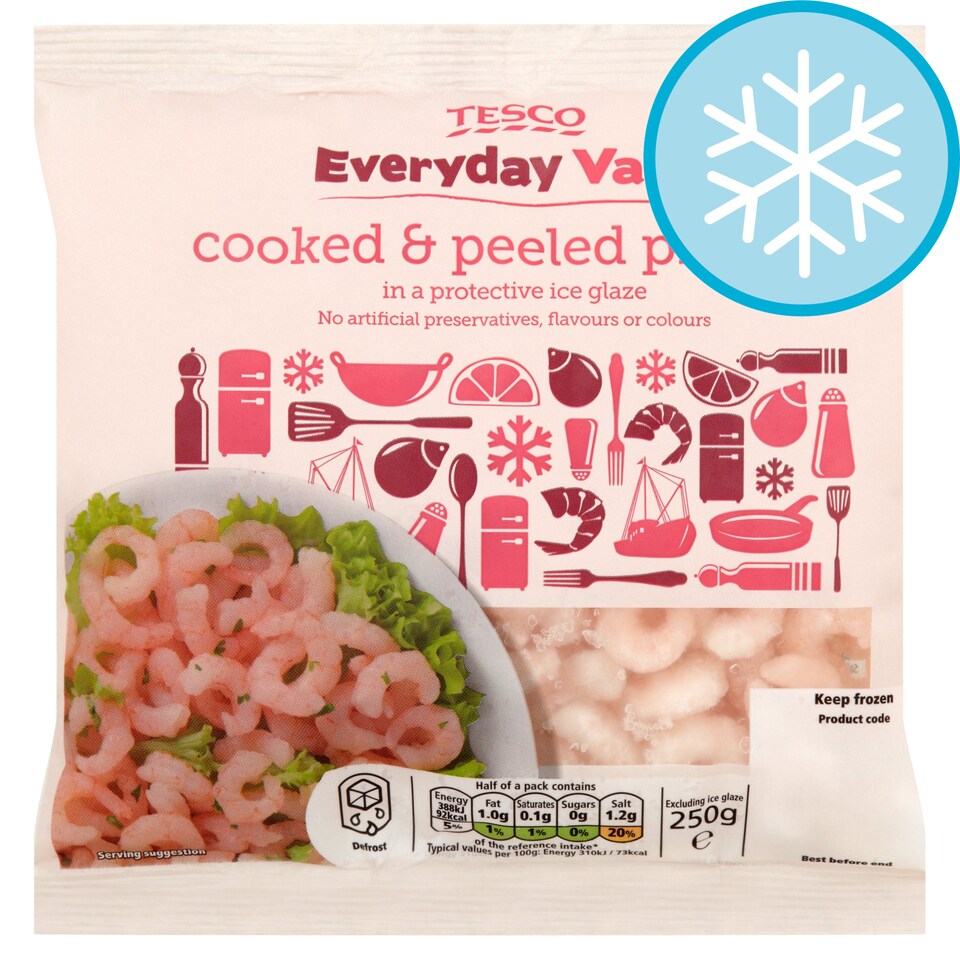 Tesco Everyday Value Cooked & Peeled Prawns 250G