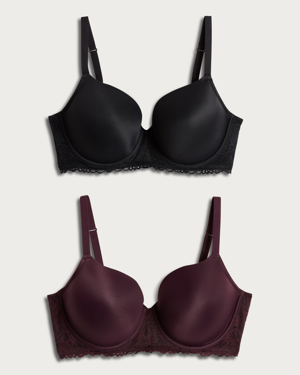image 1 of F&F Fuller Bust 2-Pack Lace Trim Padded Bra in Purple