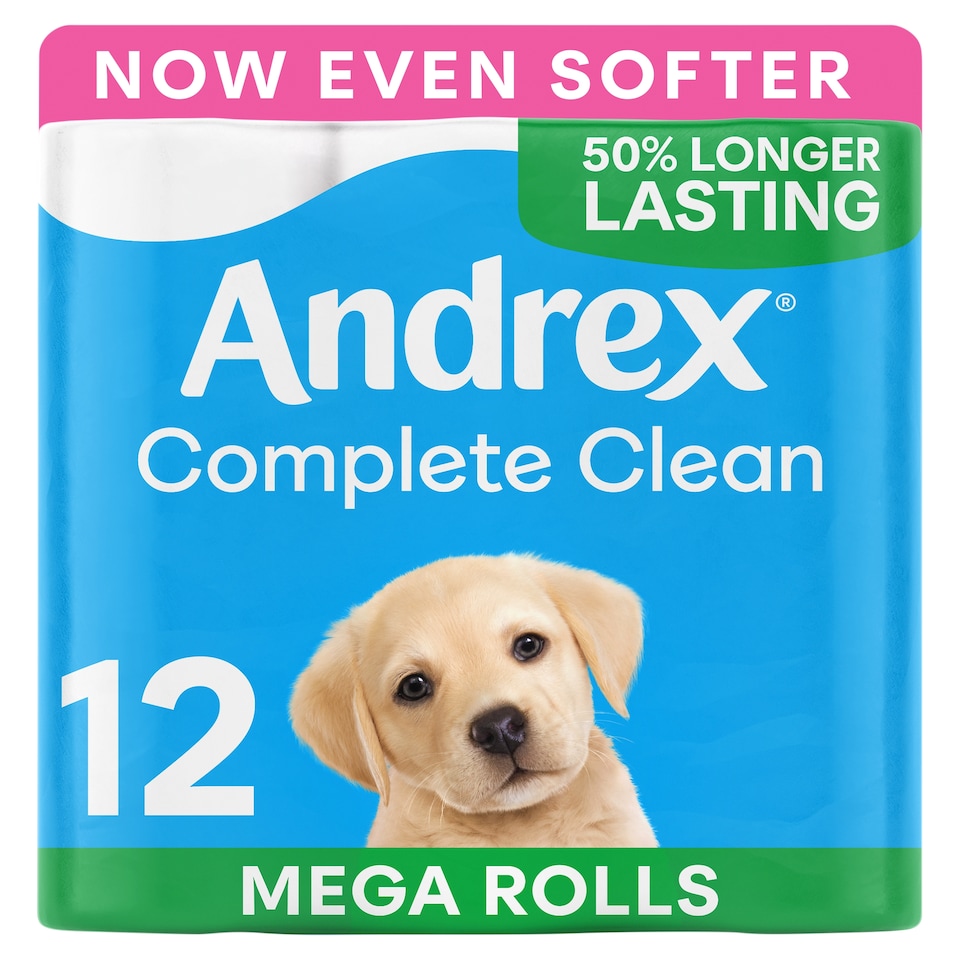image 1 of Andrex Complete Clean Toilet Tissue Mega Rolls 12 Pack