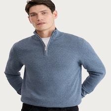 F&F Pure Cotton Knitted Half Zip Jumper in Blue