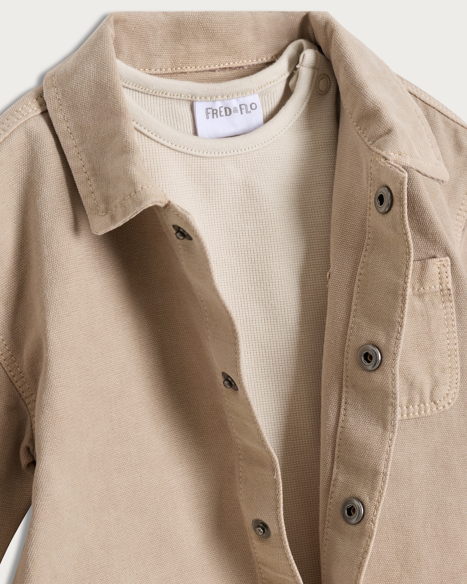 image 1 of F&F Baby 3-Piece Cotton Rich Shirt, Top and Trousers Set in Stone