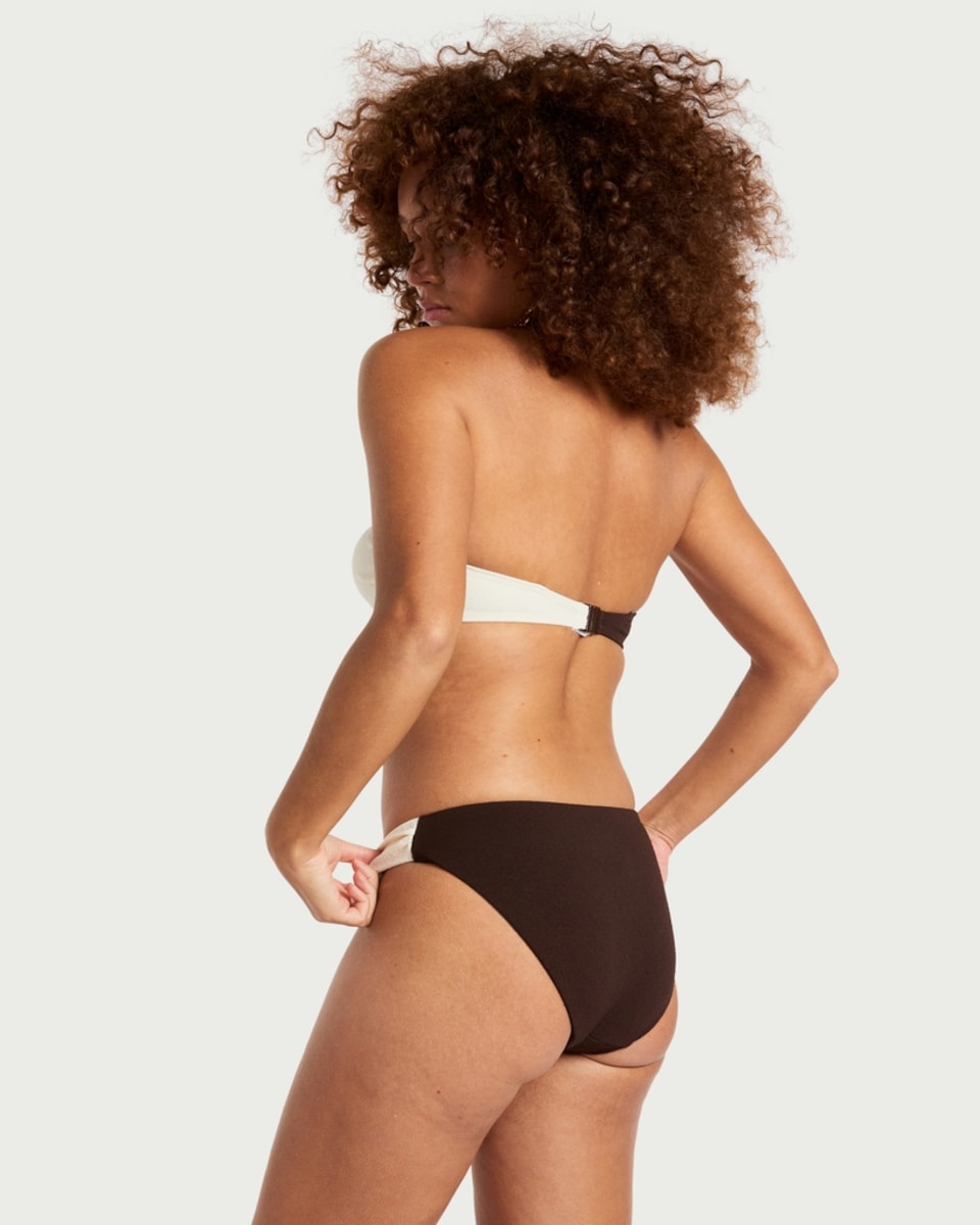 image 1 of F&F Textured Colour Block High Leg Bikini Bottoms in Brown