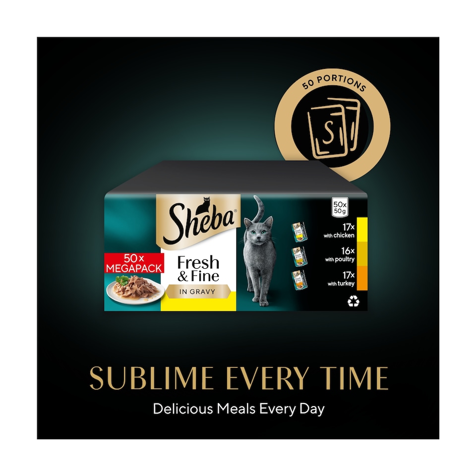image 1 of SHEBA Fresh & Fine Wet Cat Food Pouches Poultry in Gravy 50 x 50g