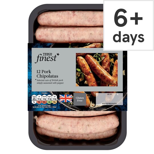 Tesco Finest 12 Pork British Chipolata 375G Tesco Groceries