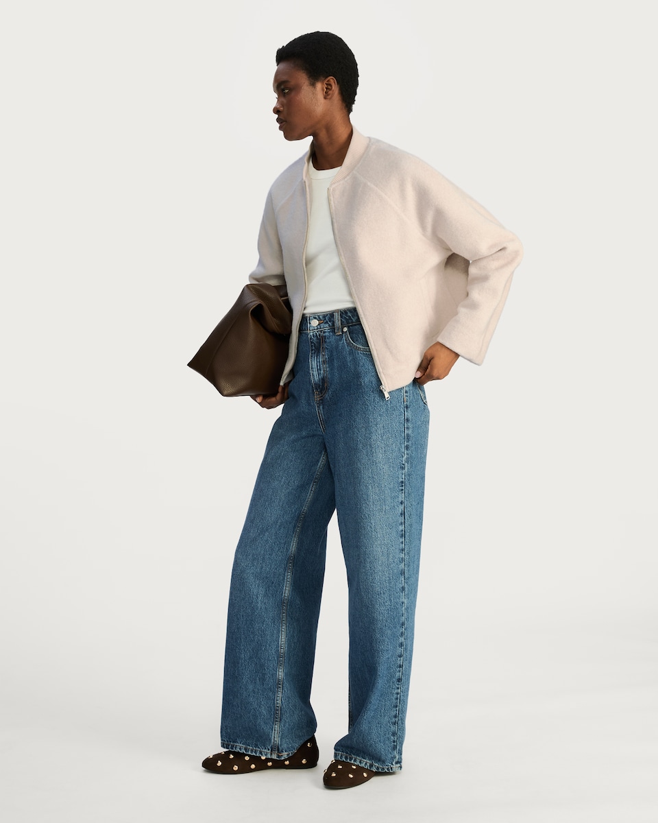 image 1 of F&F Ribbed Collar Zip Through Bomber Jacket in Cream