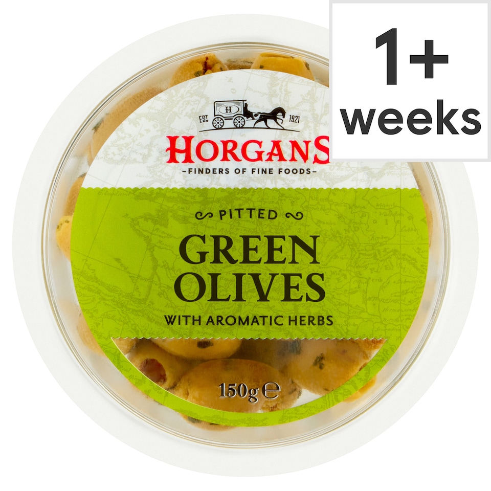 Horgans Pitted Green Olives With Herbs 150G