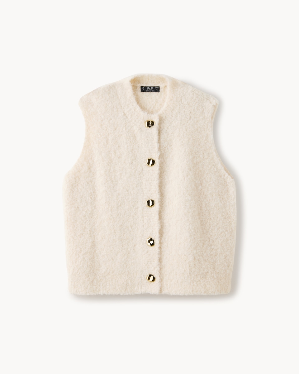 image 1 of F&F Textured Button Up Knitted Vest with Wool in Cream
