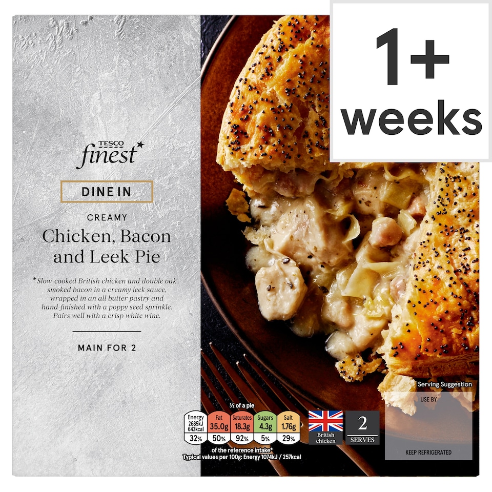 Tesco Finest Dine In Creamy Chicken, Bacon & Leek Pie 500g
