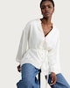 image 2 of F&F Satin Button Front Tie Waist Blouse in Cream