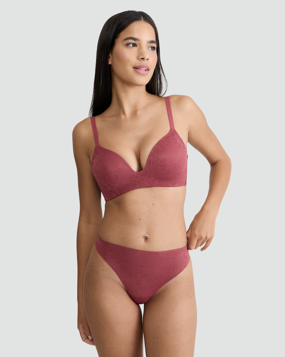 image 1 of F&F Contour Non-Wired Lace Plunge Bra in Purple