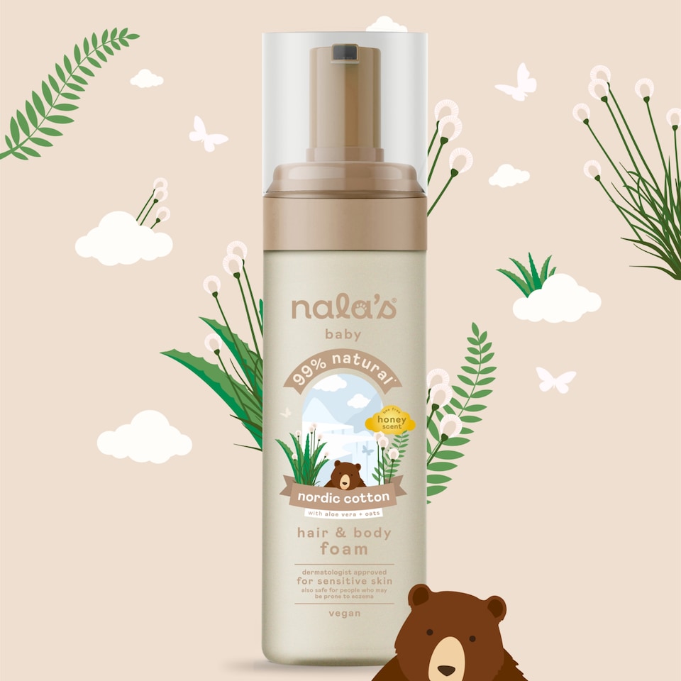 image 1 of Nala's Baby Hair & Body Foam Nordic Cotton Honey Scent 200ml
