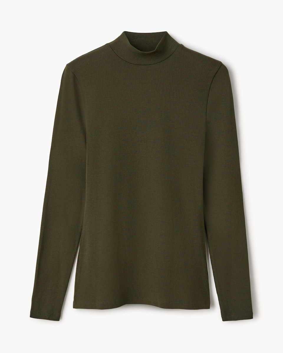 image 1 of F&F Cotton Rich High Neck Top in Olive