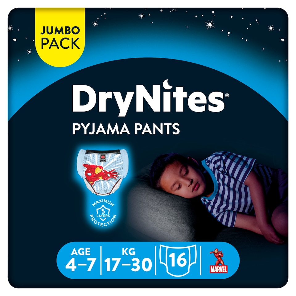 image 1 of Huggies DryNites Bedwetting Pyjama Nappy Pants Boys 4-7Yr x16