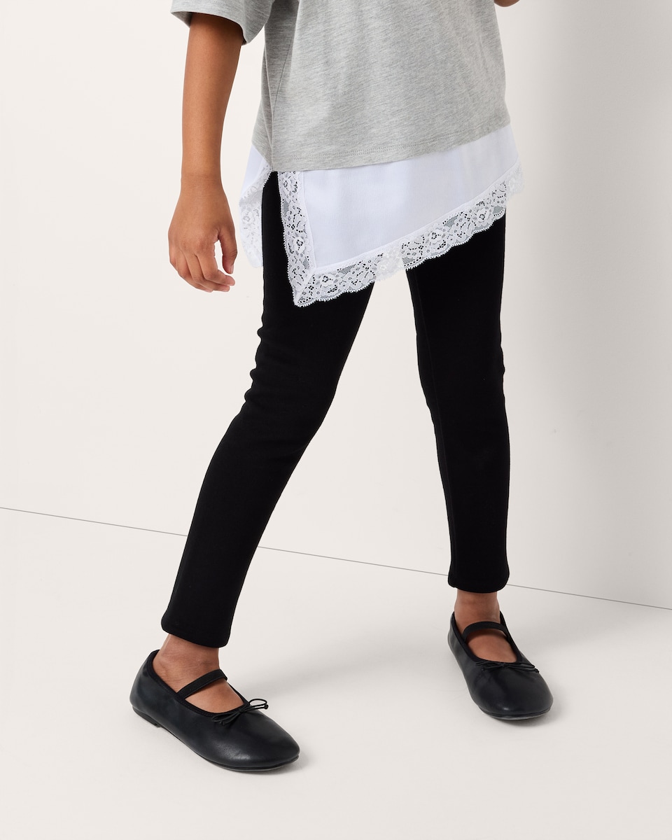 image 1 of F&F Girls Fleece Lined Leggings in Black