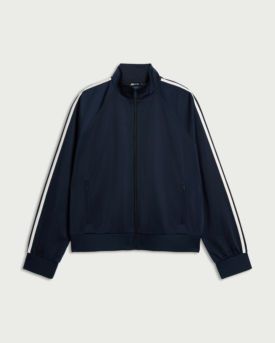F&F Active AFTERCLASS Side Stripe Zip Up Jacket in Navy