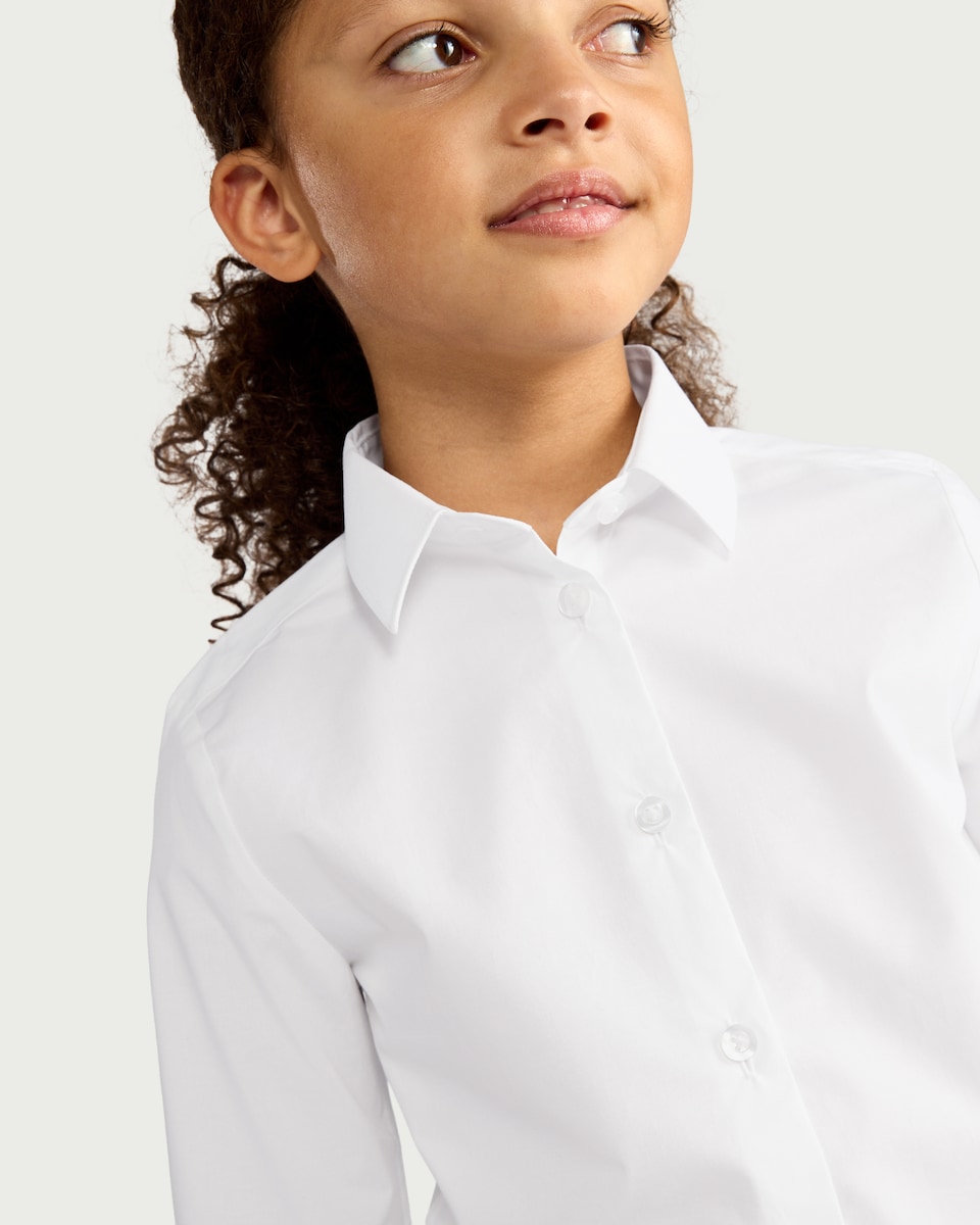 image 1 of F&F School Girls 3-Pack Cotton Rich Skinny Fit Long Sleeved Shirts in White