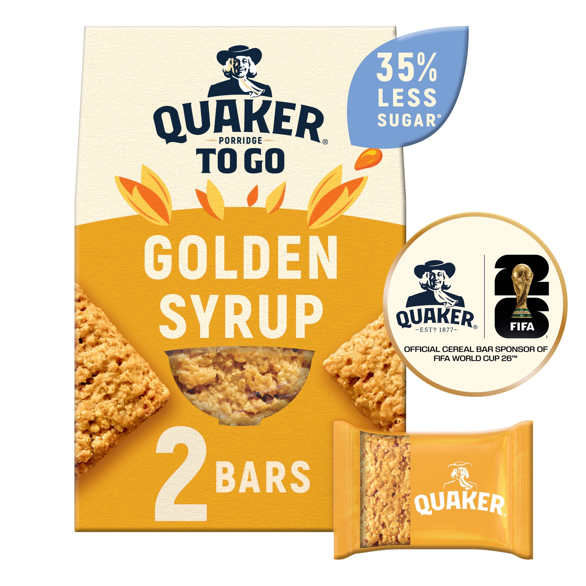 Quaker Breakfast Bars Golden Syrup Porridge To Go 2x55g