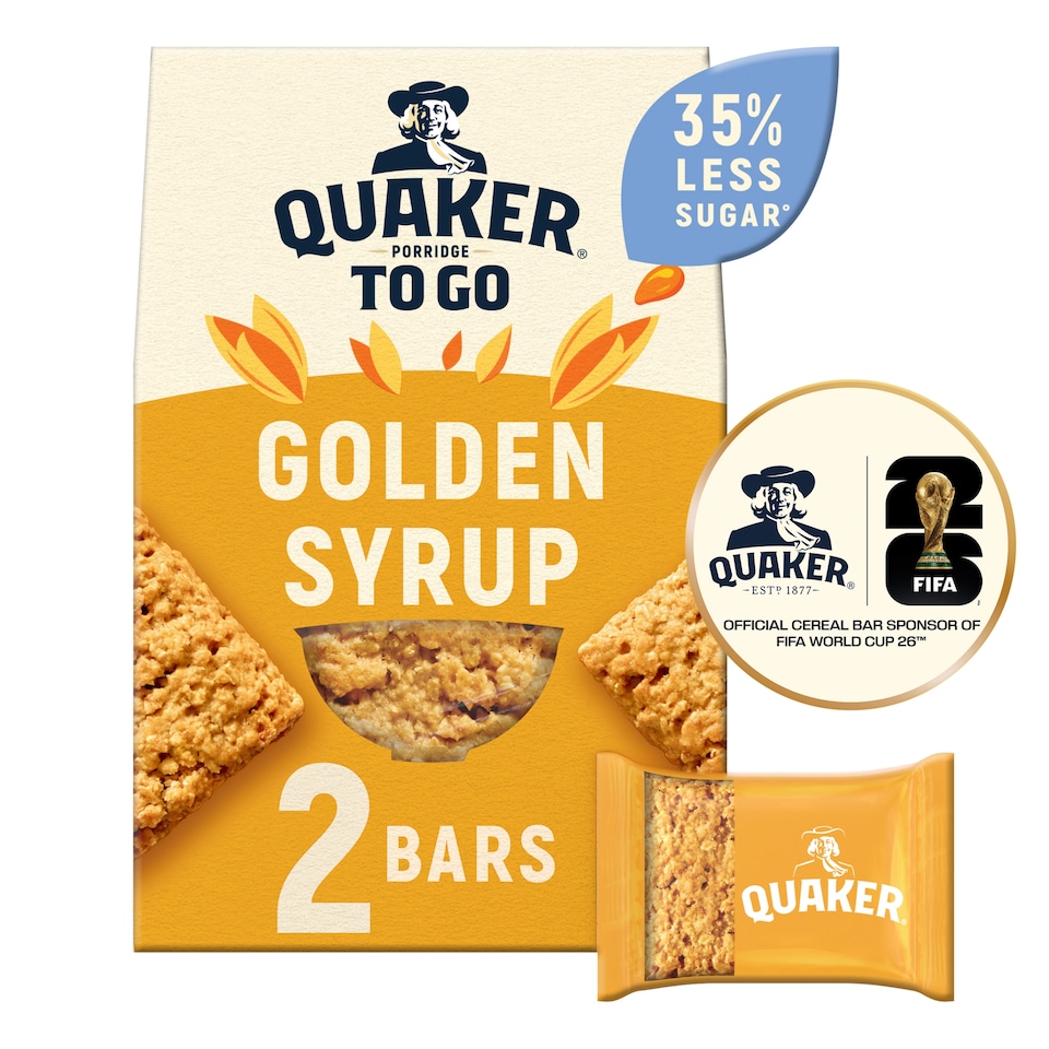 image 1 of Quaker Breakfast Bars Golden Syrup Porridge To Go 2x55g