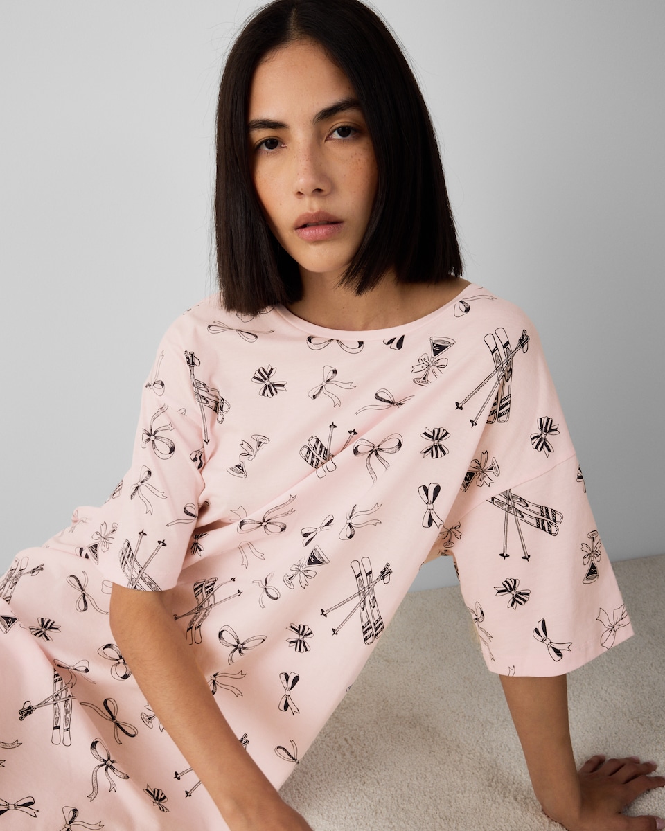 image 1 of F&F Pure Cotton Ski Nightdress in Pink