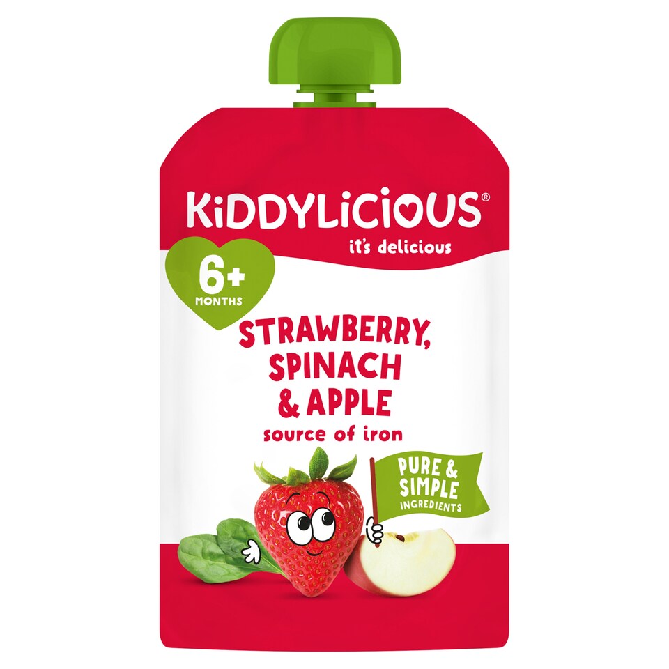 image 1 of Kiddylicious Pouches Strawberry, Apple & Spinach 6m+ 100g