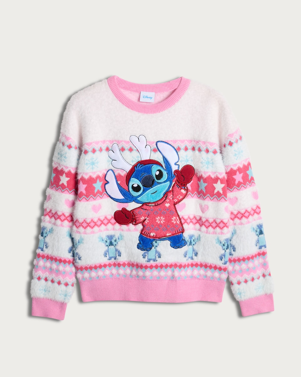 image 1 of Disney Lilo & Stitch Print Christmas Jumper in Multi Pink