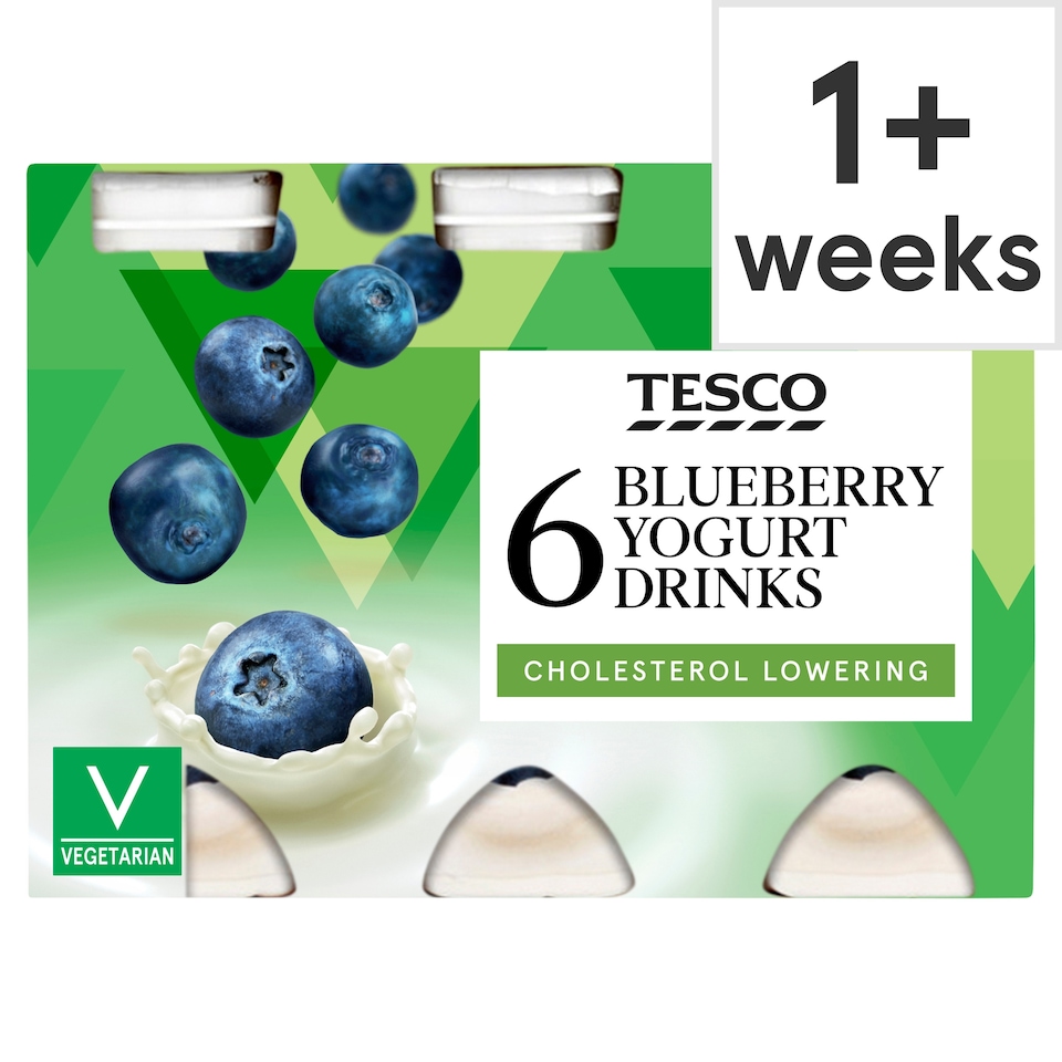 Tesco Cholesterol Reducing Blueberry Yogurt Drink 6 X100g